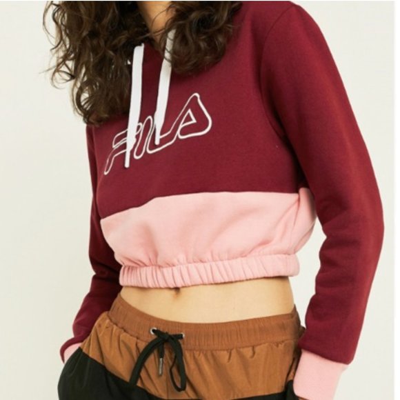 FILA Crop Hoodie in Maroon and Pink - Picture 10 of 10